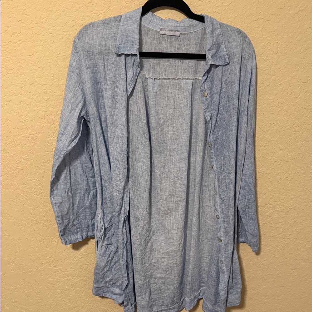 Scandal Light Blue Button-Up Shirt linen one size